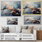 Sakura blue birds on pink blossom tree - Bird Framed Canvas Art