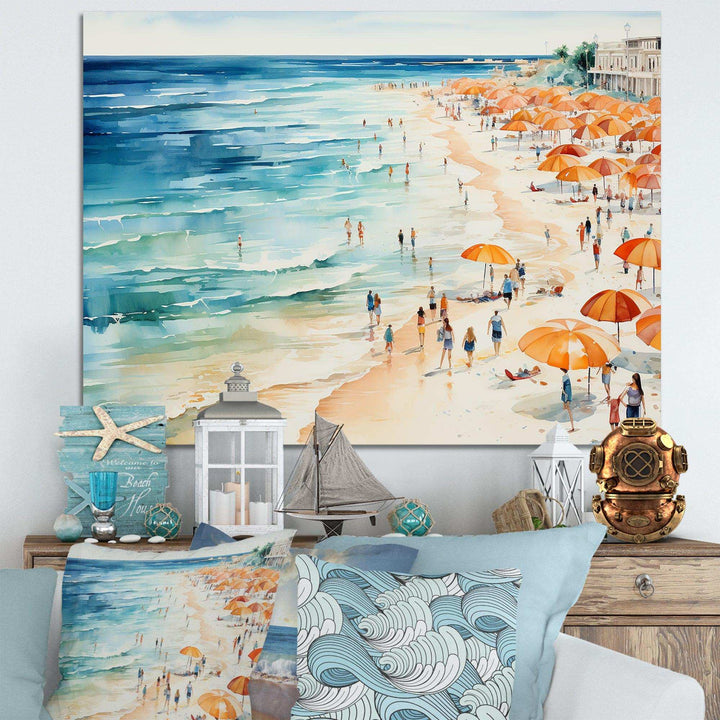 Beach Day umbrella parade V - Beach Canvas Wall Art