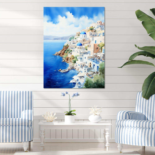 Coastal village of Santorini in Greece 1 - Landscapes Canvas Wall Art