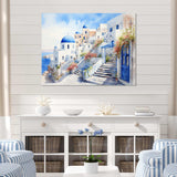 Blue and white Santorini village  I - Landscapes Canvas Wall Art