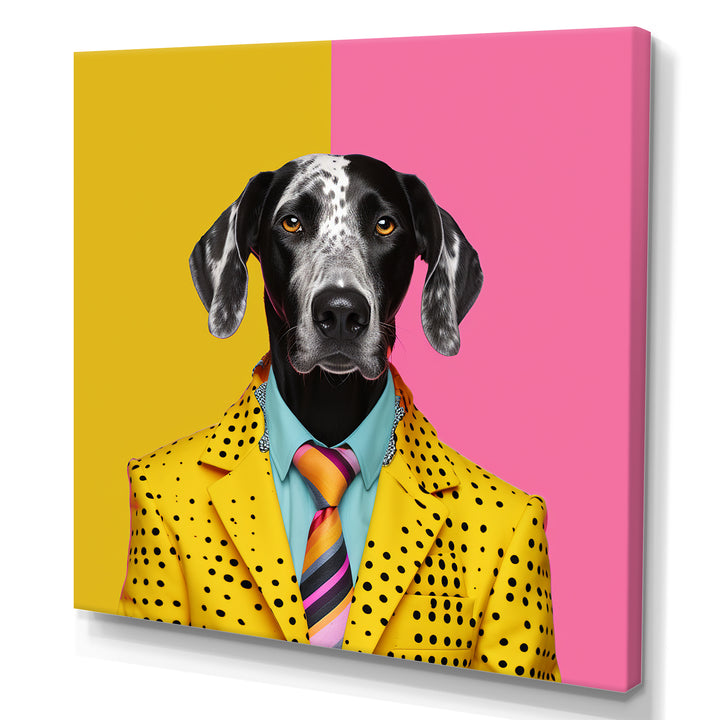 Yellow and pink Fashion first suited dog - Pink Dog Wall Art