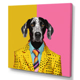 Yellow and pink Fashion first suited dog - Pink Dog Wall Art