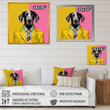 Yellow and pink Fashion first suited dog - Pink Dog Wall Art