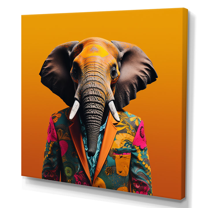 Elephant suited up Yellow and pink - Elephant Large Canvas Wall Art