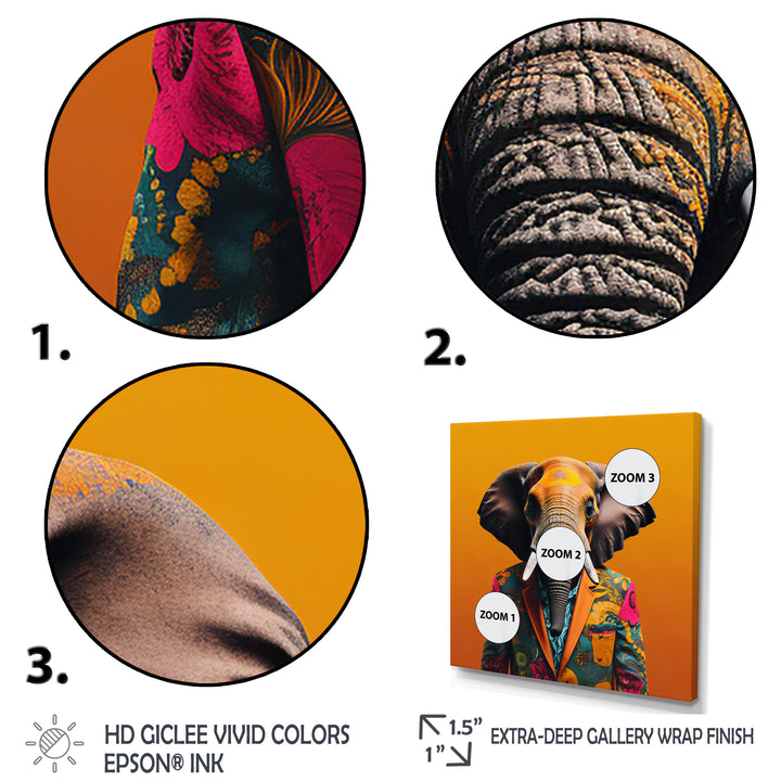 Elephant suited up Yellow and pink - Elephant Large Canvas Wall Art