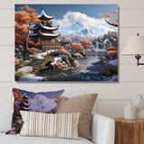 Asian snow landscape temple serenity II - Landscapes Canvas Wall Art