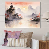 Orange Tranquil Chinese landscape serenity I - Landscapes Canvas Wall Art