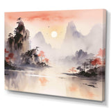 Orange Tranquil Chinese landscape serenity I - Landscapes Canvas Wall Art