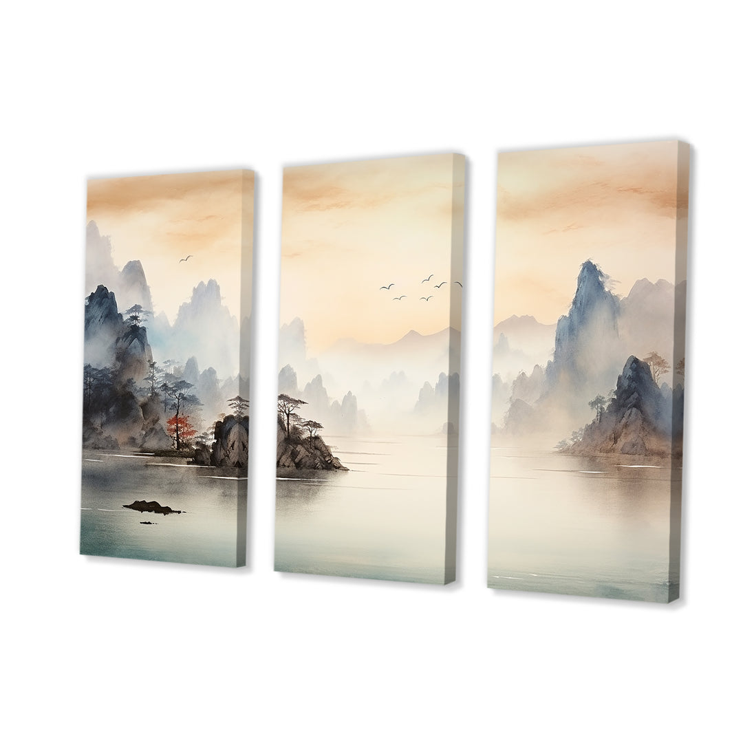Grey Tranquil Chinese landscape serenity II - Multi-Panels