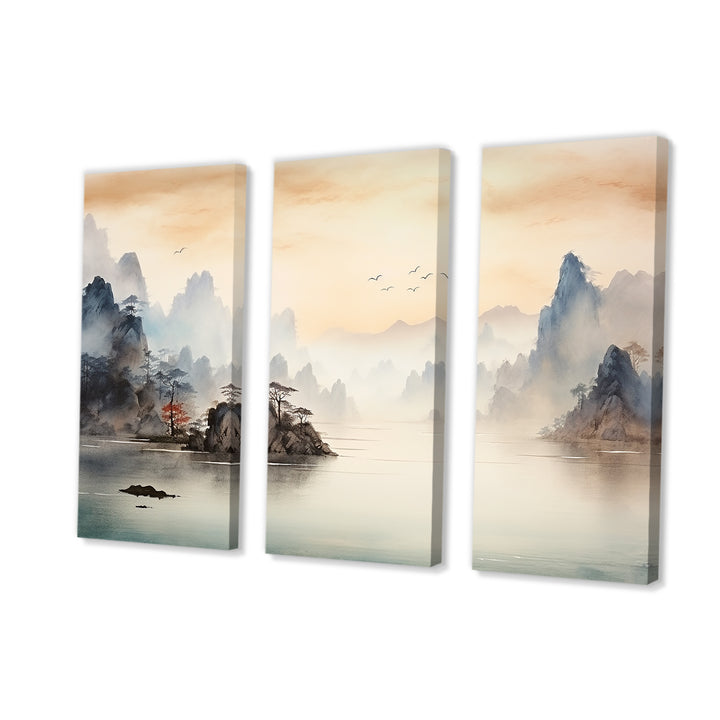 Grey Tranquil Chinese landscape serenity II - Multi-Panels
