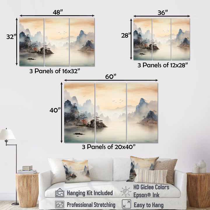 Grey Tranquil Chinese landscape serenity II - Multi-Panels