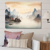 Grey Tranquil Chinese landscape serenity II - Landscapes Canvas Wall Art