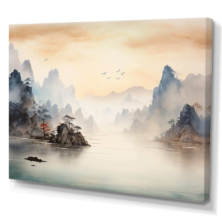 Grey Tranquil Chinese landscape serenity II - Landscapes Canvas Wall Art