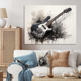 Brown Charcoal Guitar Vibrations II - Music Canvas Wall Art