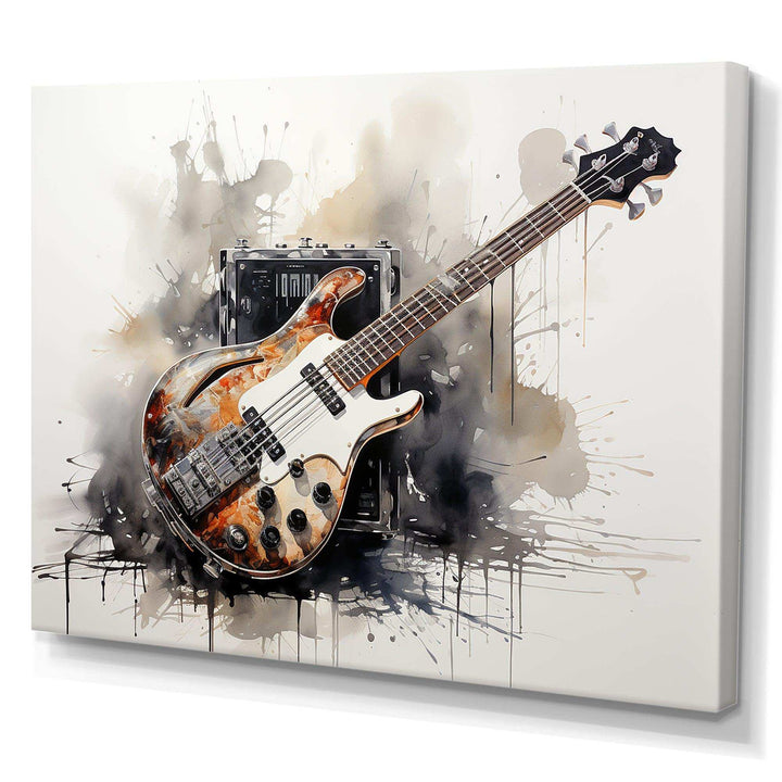 Brown Charcoal Guitar Vibrations IV - Music Canvas Wall Art