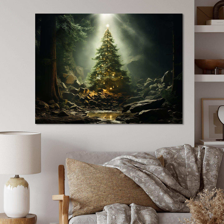 Green Magical Christmas Tree - Landscapes Canvas Wall Art