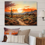 Orange Silhouette Cactus Sunrise - Floral Canvas Wall Art