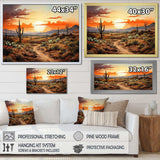 Orange Silhouette Cactus Sunrise - Floral Canvas Wall Art