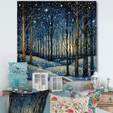 Festive starry night Winter Woodscape - Food & Beverage Canvas Wall Art