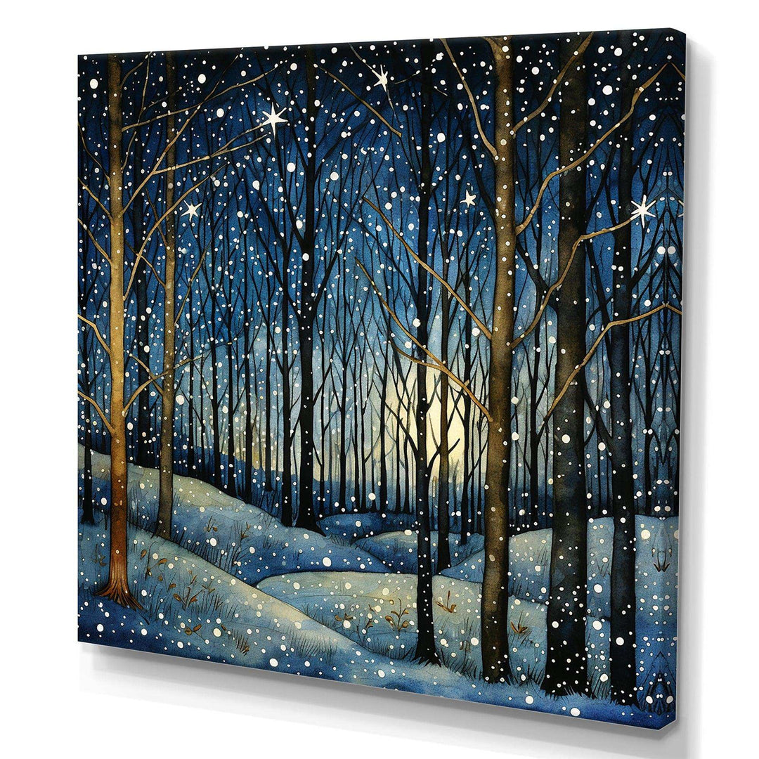 Festive starry night Winter Woodscape - Food &amp; Beverage Canvas Wall Art