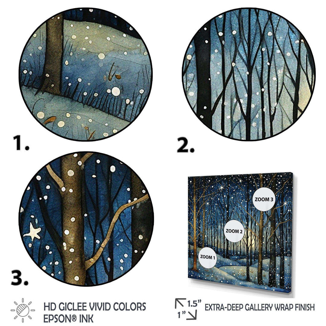 Festive starry night Winter Woodscape - Food &amp; Beverage Canvas Wall Art
