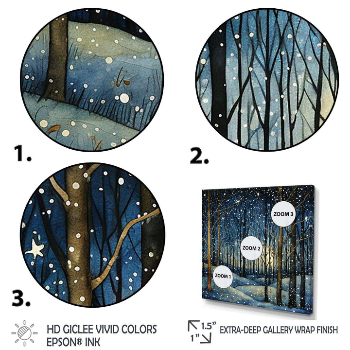Festive starry night Winter Woodscape - Food &amp; Beverage Canvas Wall Art