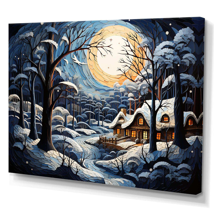 Christmas winter cottage scenery I - Landscapes Canvas Wall Art