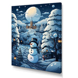 Blue and white Frosty snowman landscape II - Landscapes Canvas Wall Art