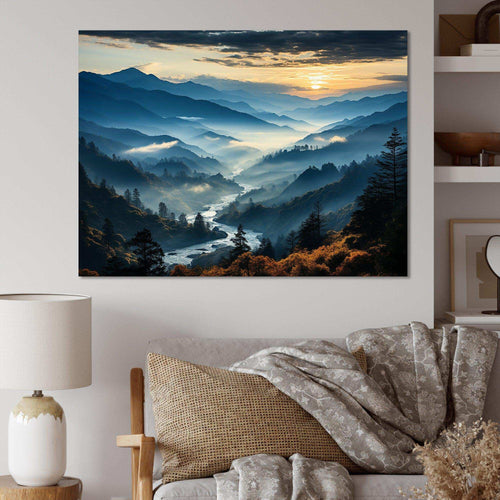 Blue and green Majesty Mountain  Panorama I - Landscapes Canvas Wall Art