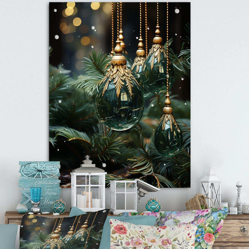 Green Christmas decoations pine tree III - Floral Canvas Wall Art