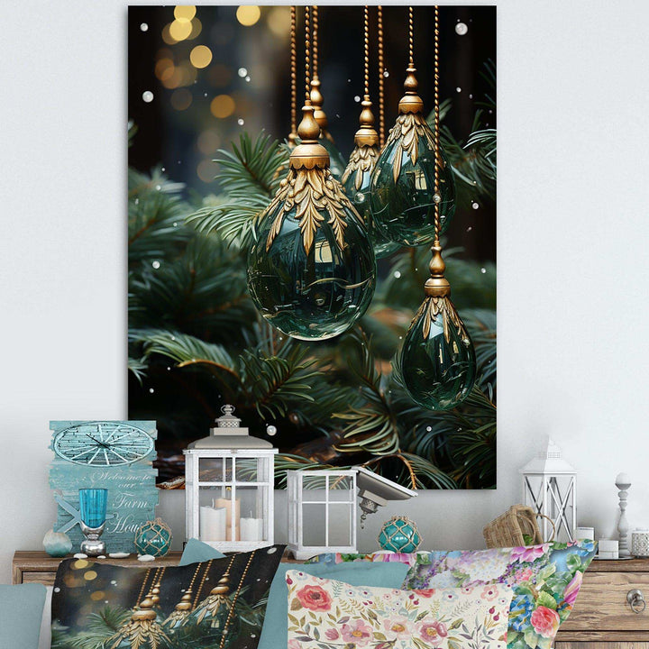 Green Christmas decoations pine tree III - Floral Canvas Wall Art