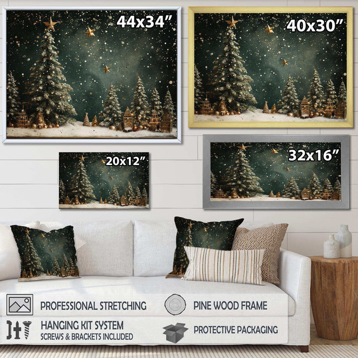 Green Christmas pine tree decor - Floral Canvas Wall Art