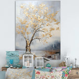 Gold and Silver maple tree on lake - Floral Canvas Wall Art