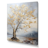 Gold and Silver maple tree on lake - Floral Canvas Wall Art