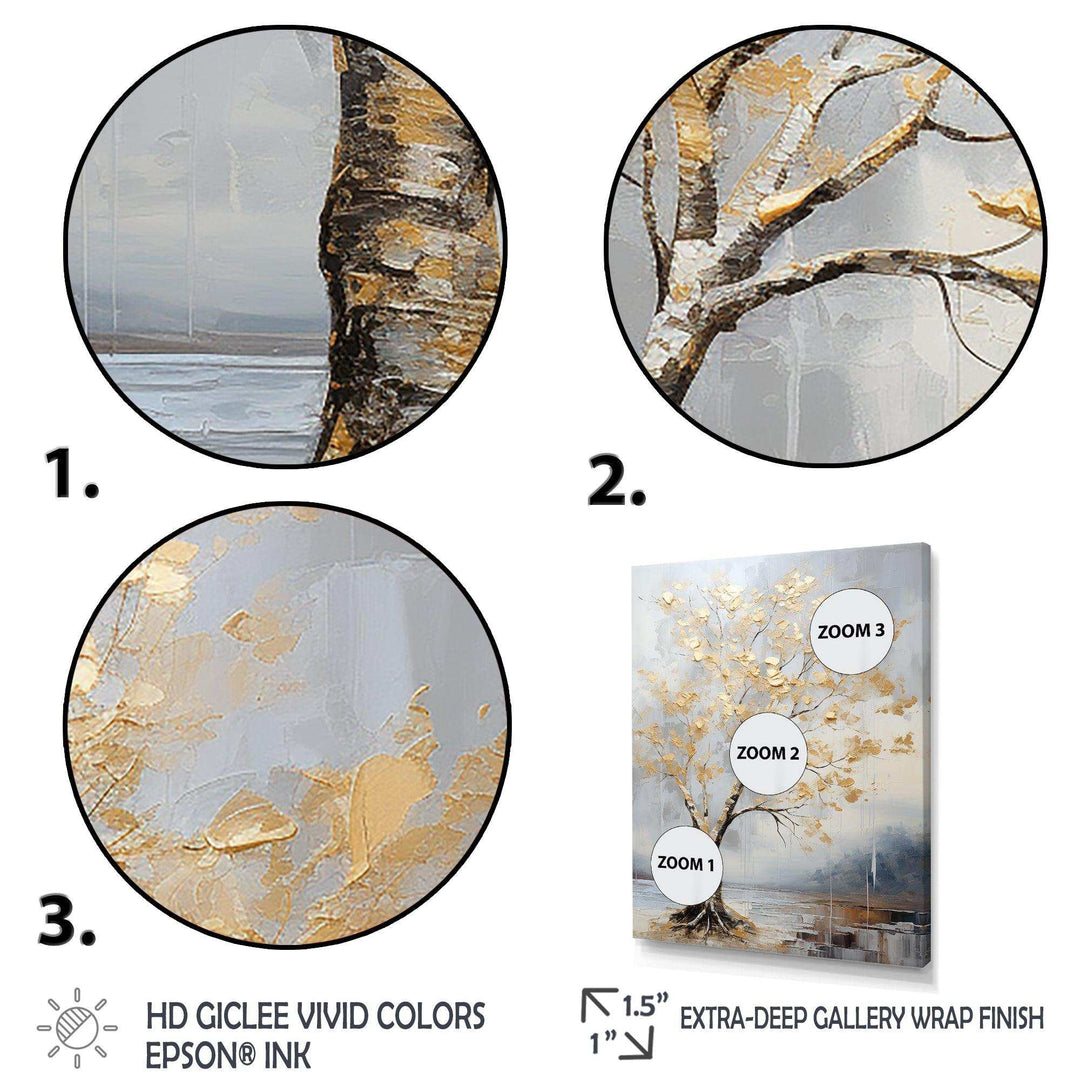 Gold and Silver maple tree on lake - Floral Canvas Wall Art