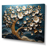 Blue and white Orchid Tree Golden Of Branches VI - Landscapes Canvas Wall Art