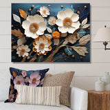 White and Gold Charming Spring  flower blooms II - Floral Canvas Wall Art