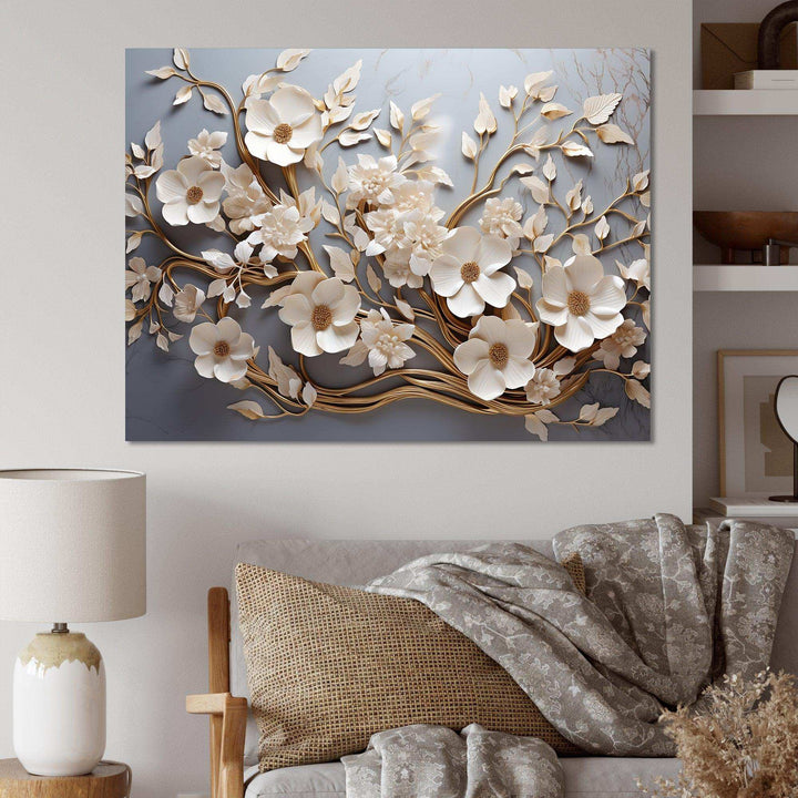 White Orchid Tree Garden Of Branches 7 - Floral Canvas Wall Art