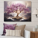 Purple Cherry blossom tree by the lake I - Landscapes Canvas Wall Art