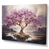 Purple Cherry blossom tree by the lake I - Landscapes Canvas Wall Art