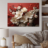 White and red orchid flower branches V - Floral Canvas Wall Art