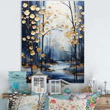 Gold and blue Maple tree winter forest II - Floral Canvas Wall Art