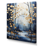 Gold and blue Maple tree winter forest II - Floral Canvas Wall Art