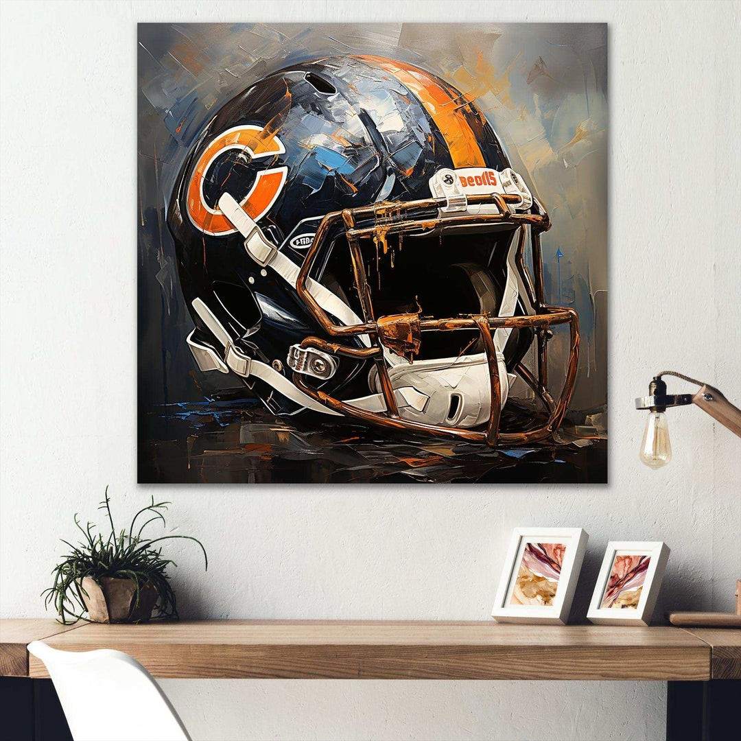 Designart Vintage Black And Orange American Football Helmet I Sport Football Black Living Room Framed Canvas Art