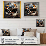 Vintage black and orange american football helmet I - Sports Canvas Wall Art