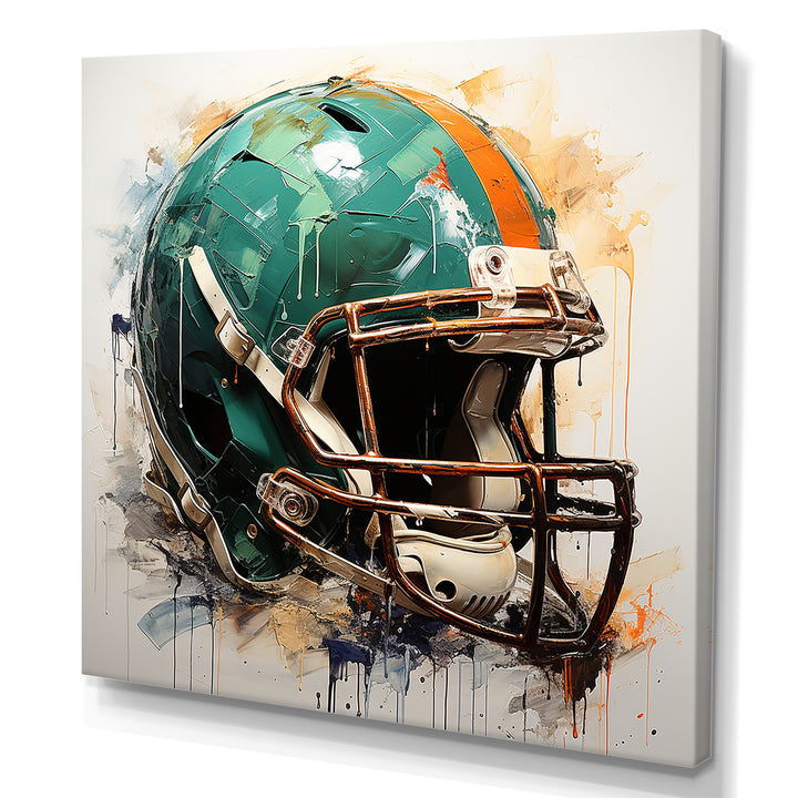 Vintage Green Football Helmet - Sport Football Canvas Wall Art