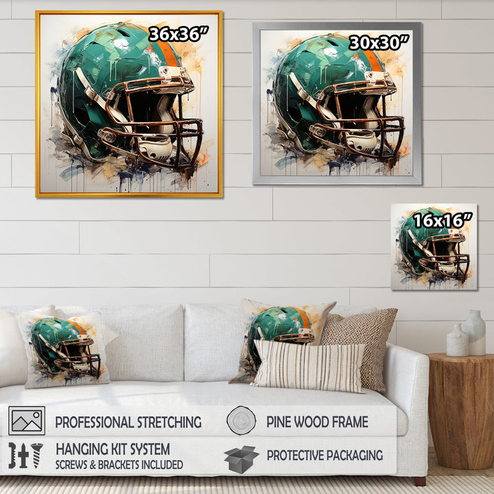 Vintage Green Football Helmet - Sport Football Canvas Wall Art
