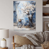 White and blue florals bicycle - Transportation Canvas Wall Art