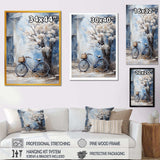 White and blue florals bicycle - Transportation Canvas Wall Art