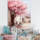 Pink and white springtime florals bicycle I - Bicycle Canvas Wall Art